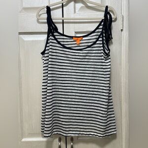 Joe Fresh Women XL 100% Linen Striped Navy Blue/White Tie Shoulders Camisole Top